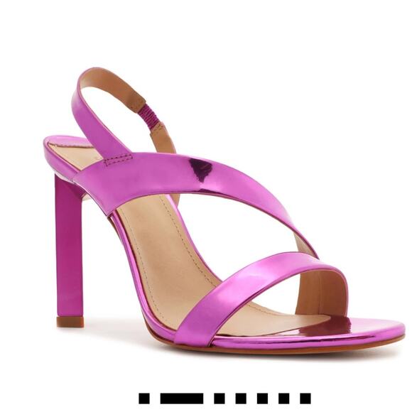 NEW Schutz Fuchsia Kelly Specchio Leather Strappy Sandal Heel Size 7, MSRP $118 - Picture 1 of 12